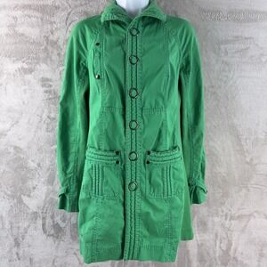 Free People Jacket Women Size 2 Green Slouchy Canvas Button Utility‎ Military